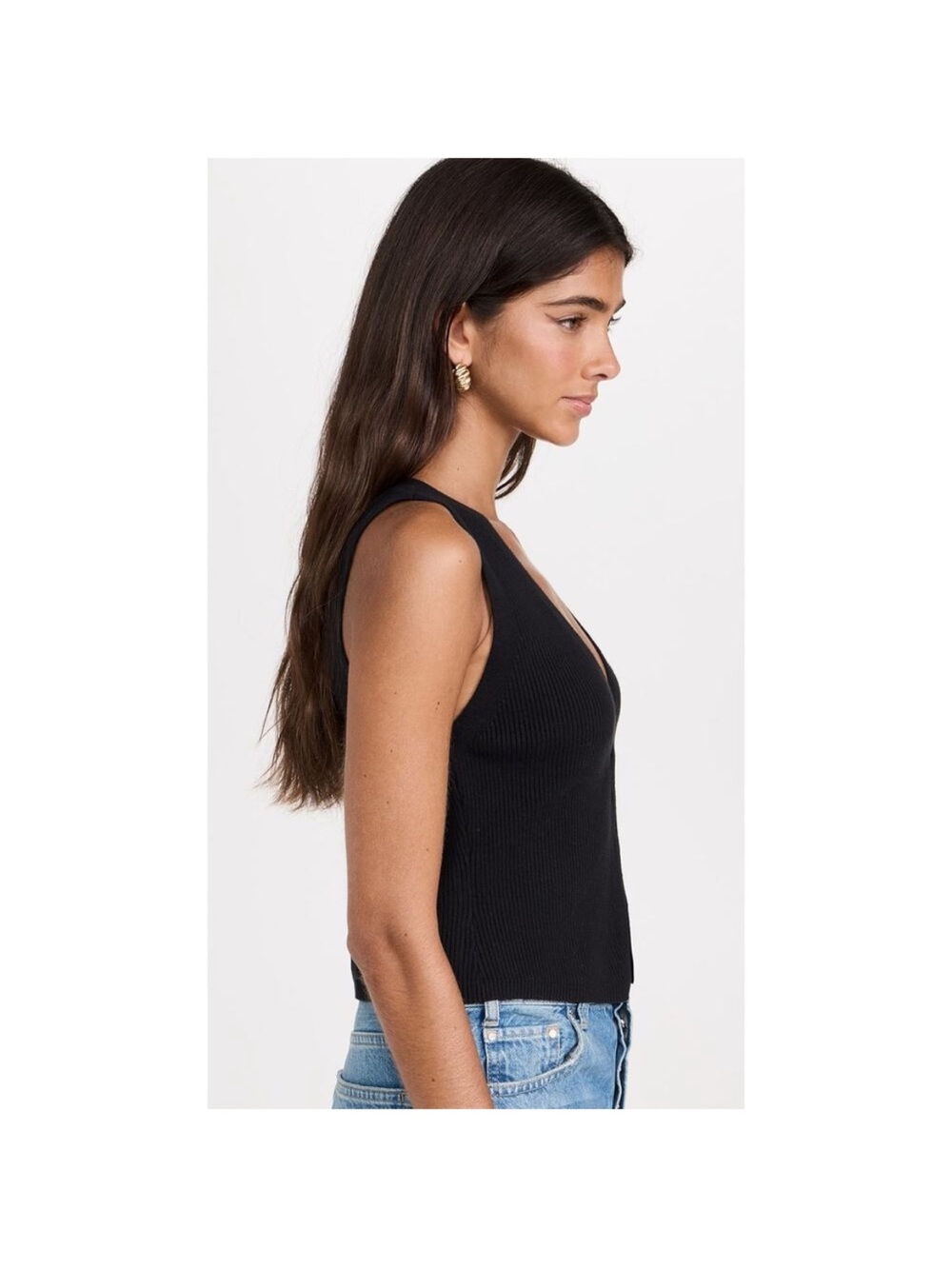 Reformation Black Ribbed V-Neck Button Tank - Picture 2 of 6